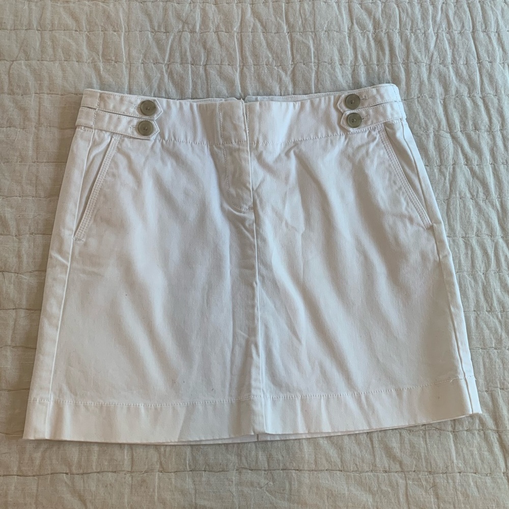 J Crew White Cotton Mini Skirt w Button Detail